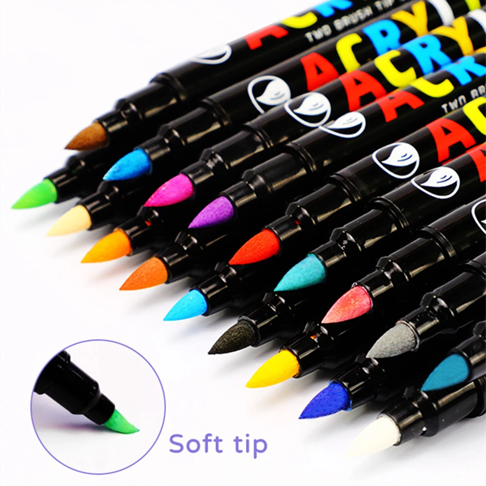 36/60 Colors  Acrylic Marker Set Dual Brush Acrylic Paint Pens for Calligraphy Lettering Stone Ceramic Glass Wood Canvas Metal