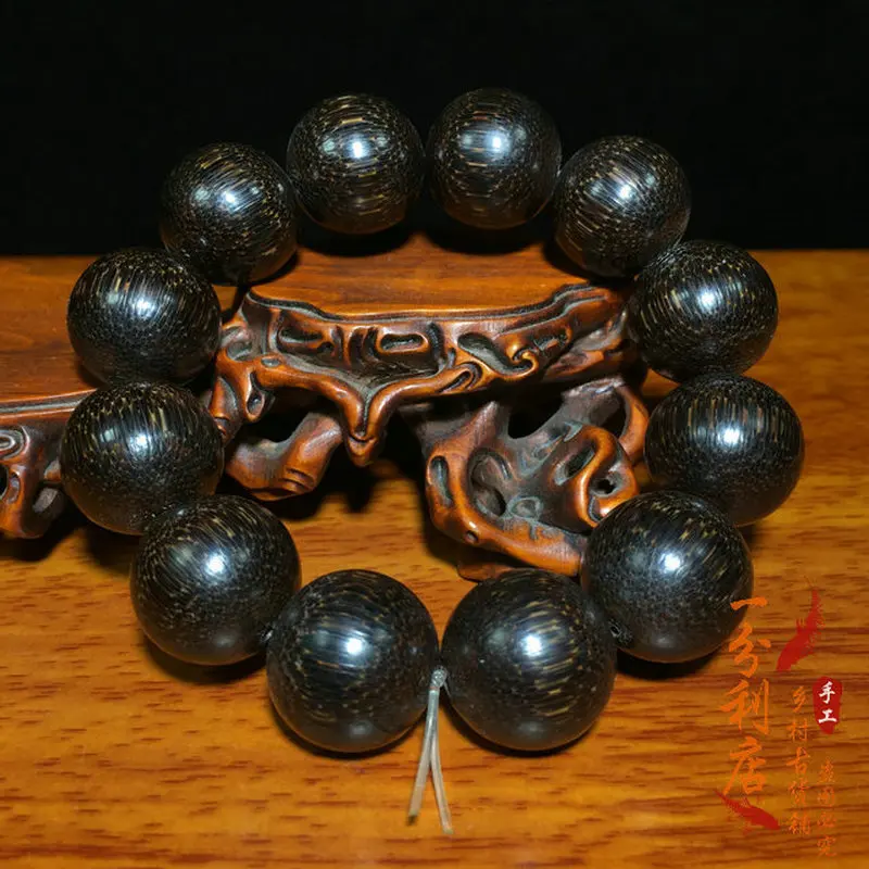 Antique, Tibetan-Style, Old Ox Round Bead Bracelet, Men'S Horn-Carved Buddhist Prayer Beads, Women'S Birthstone