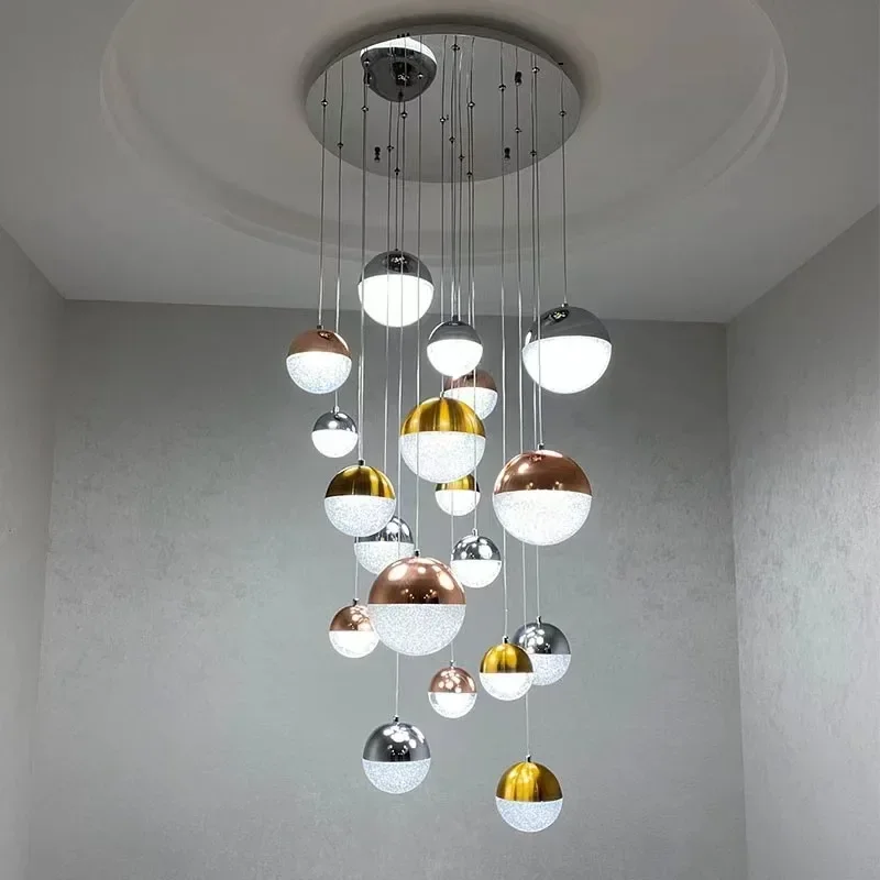 Nordic Creative Crystal Sand Ball Led Chandelier Living Room Apartment Villa Hanging Lamp Luxury Staircase Decor Pendant Lights