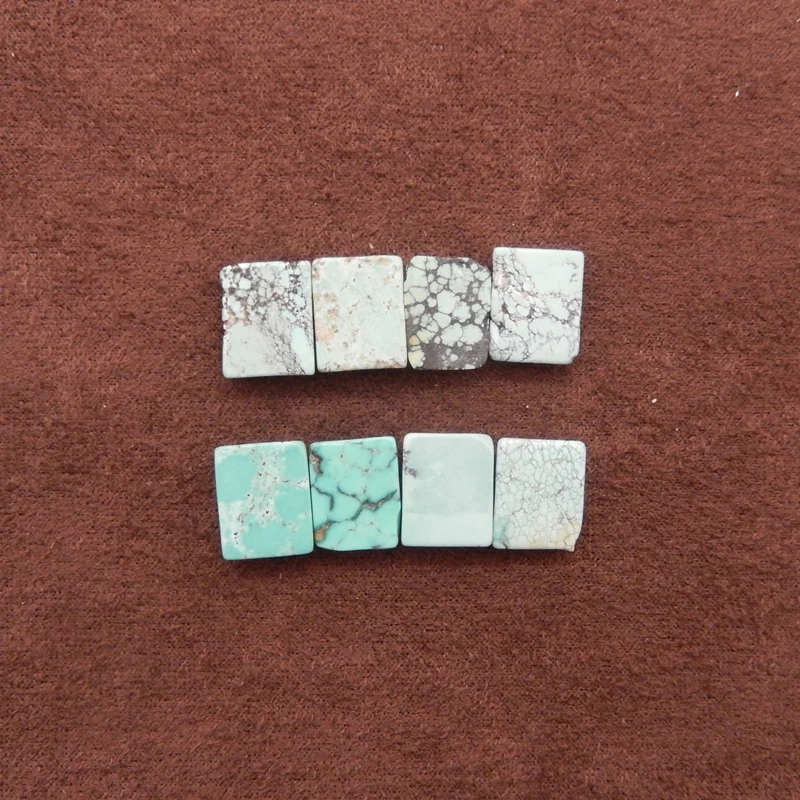 8PCS Natural Turquoise Rectangular Cabochons Set Blue-Green Gemstones with Matrix Patterns 10x8x3mm for Jewelry Making 4g