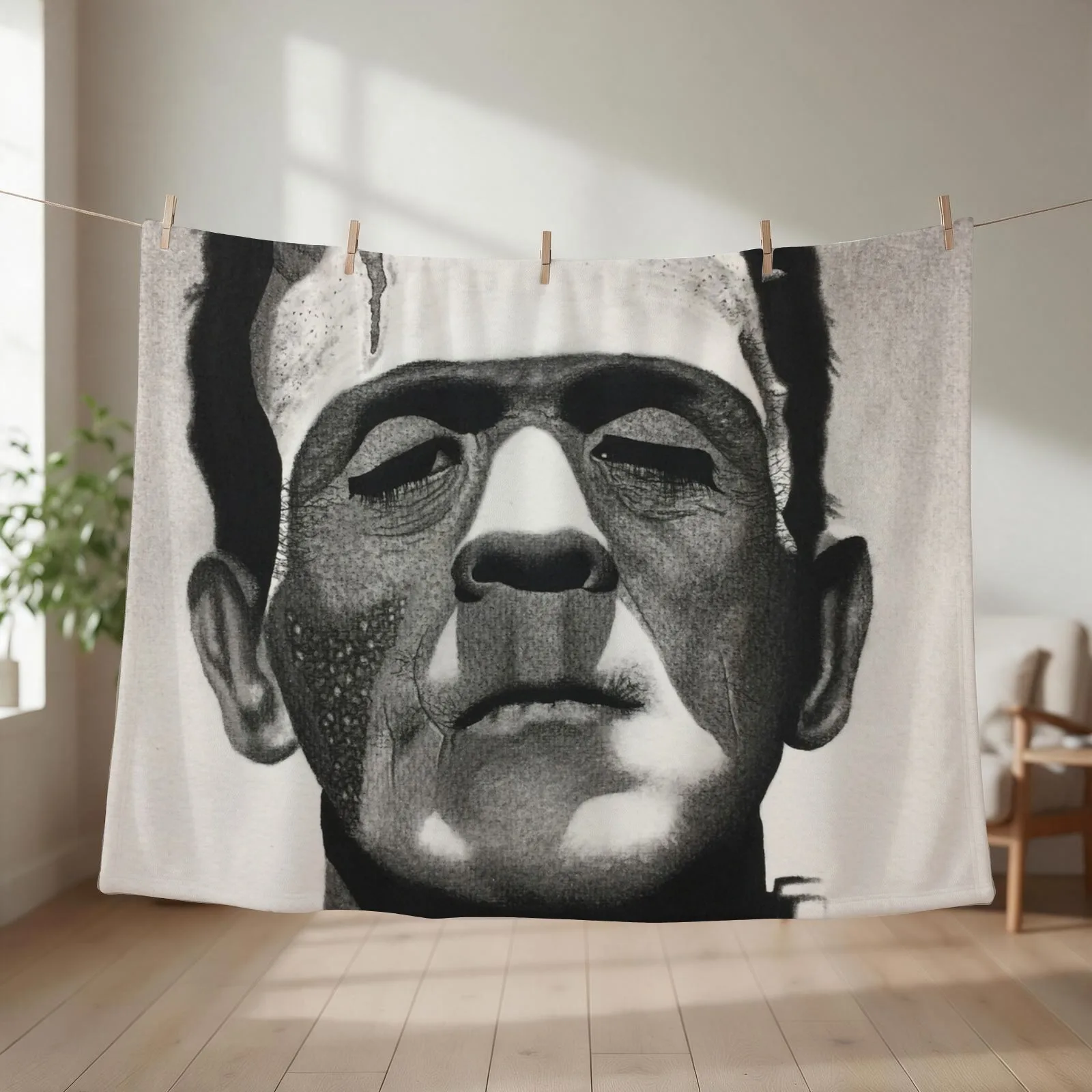 Classic Monster Frankenstein Charcoal Drawing Throw Blanket Weighted Winter beds Flannel Blankets