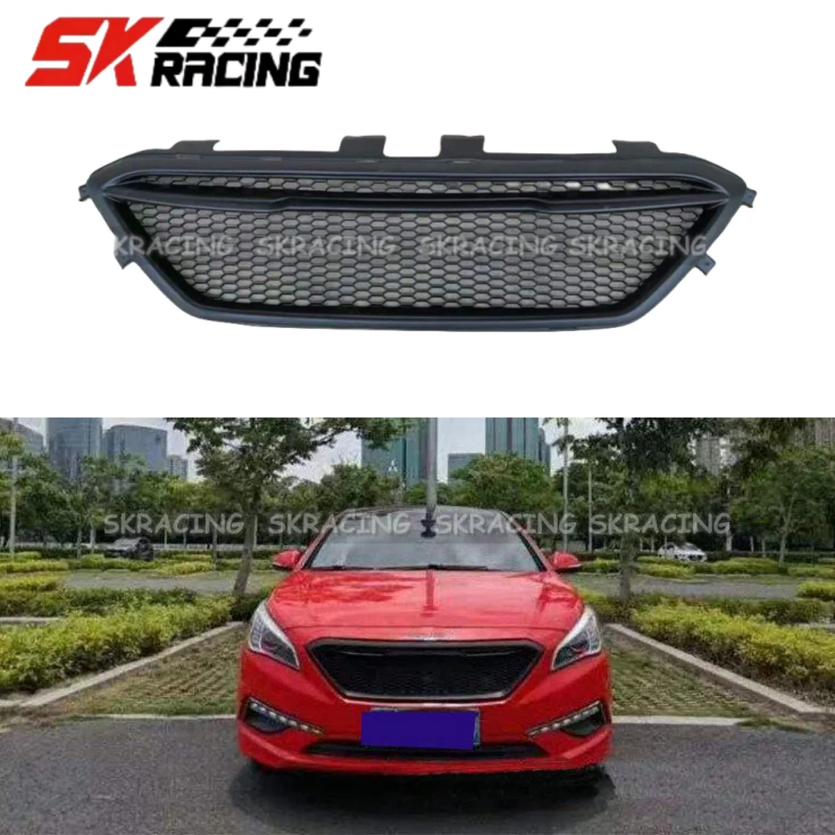 New Style Front Upper Center Grill Matte Black Grille For Hyundai Sonata 2015 2016 2017 Car Decorative Accessories Racing Grills