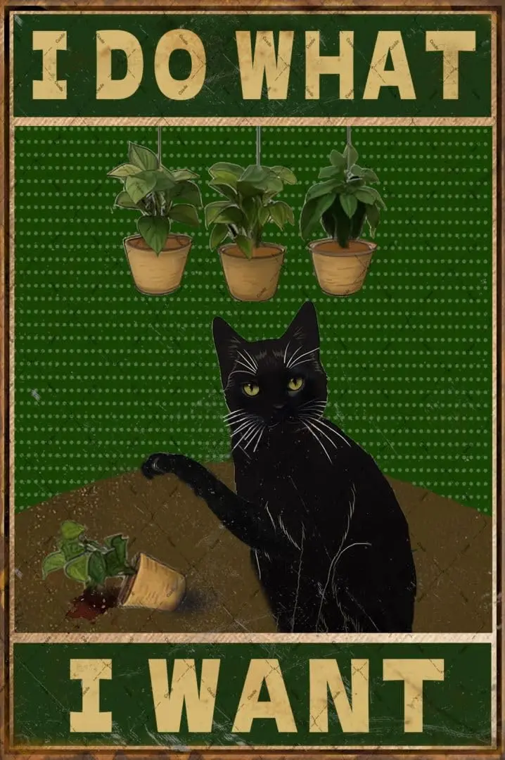 Cusde Black Cat Metal Tin Sign I Do What I Want Funny Wall Art Decoration Inspirational Retro Poster for Cafe Home Bar Pub 12x8