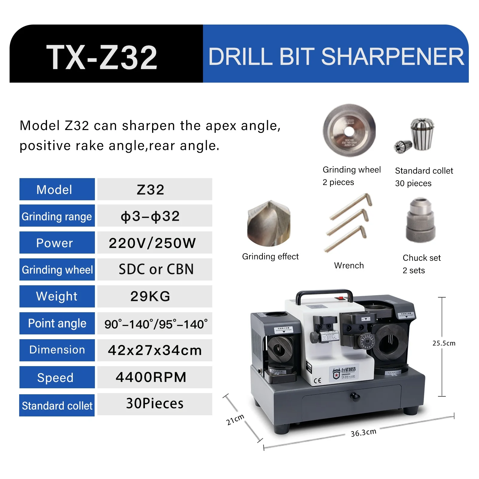 TAIXING TX-Z32 3- 32 مم سهل التشغيل ومطحنة مثقاب صناعية عالية الدقة
