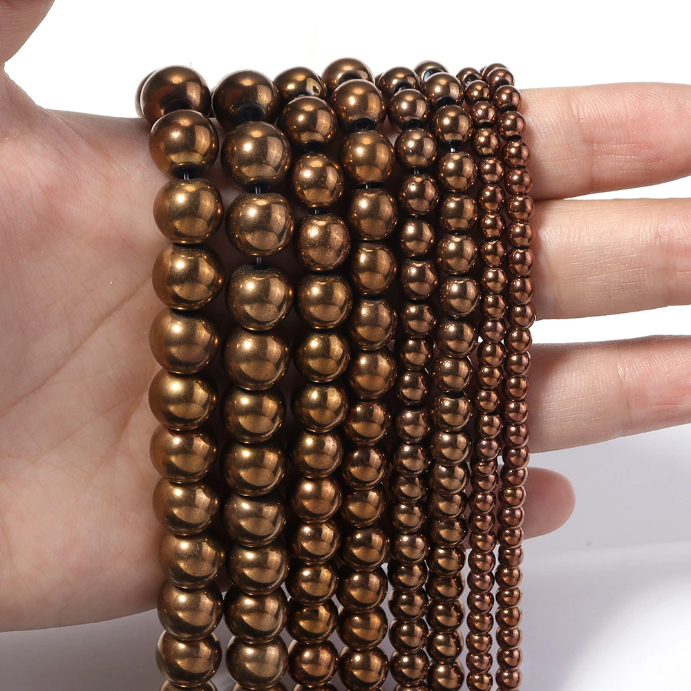 1strand/lot Electroplated Red Copper Hematite Stone Beads 4/6/8/10mm Loose Spacer Beads For Jewelry Making DIY Necklace Bracelet