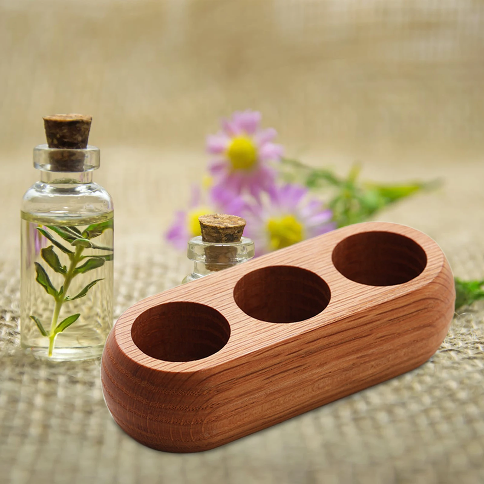 Wooden Essential Oil Display Stand for 5ml 10ml Bottle 9 Holes Cosmetic Organizer Rack Rectangle Organizer 1 Tier Hard Wood