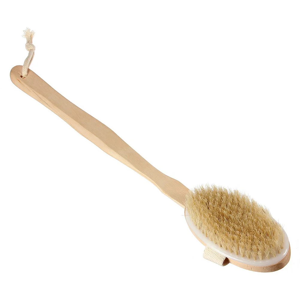 

Dual-purpose Detachable Long Wooden Handle Natural Bristle Bath Body Brush Massager Back Brush Spa Scrubber