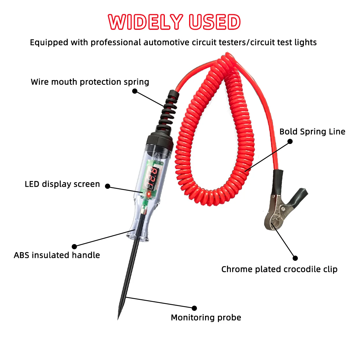 PINMOAP Automotive Circuit Tester Probe 6V-24V 5V-90V LED Digital Display Voltage Test Pen Alligator Clip Car Electrical Tool
