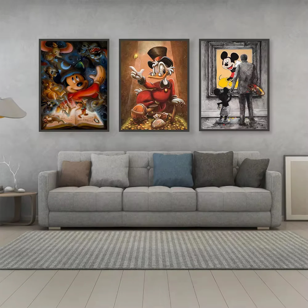 MINISO Disney Mickey Mouse Donald Duck Vintage Wall Mural Home Living Room Bedroom Decorative Art Posters Children's Room Canvas