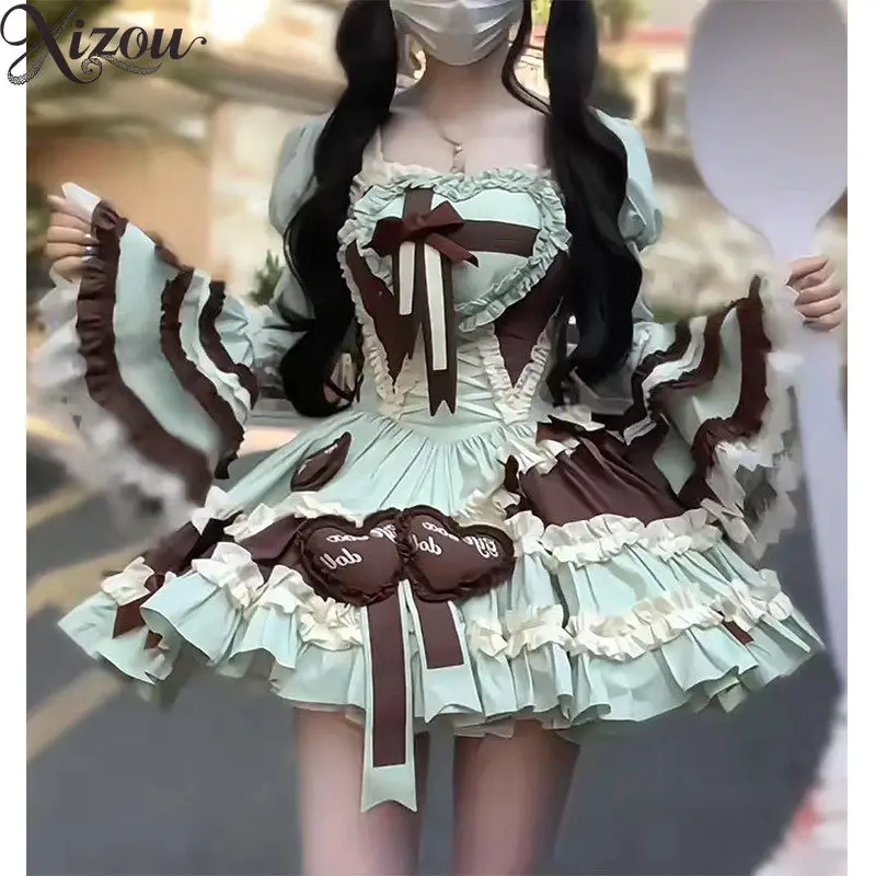 Cute Mint Chocolate Sweet Lolita JSK Set Sleeveless Princess Dress Ballet Sleeve Shoulder Slimming Anime Cosplay Outfit 2026