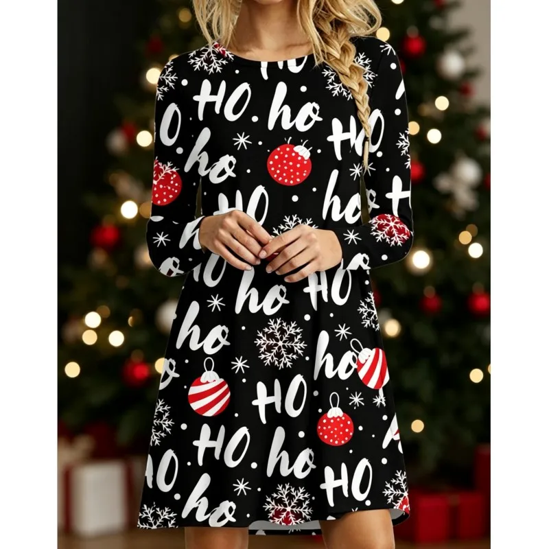 MsChuh A-line Dress Women's Casual Dresses Vestidos For Woman Simple Style Temperament Daily Printed Christmas Fashionable Loose