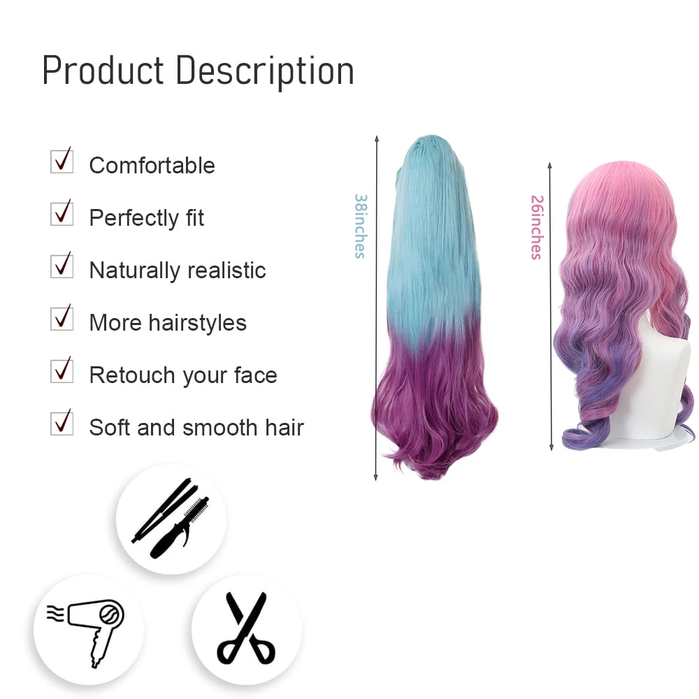 عالية الجودة أنيمي لعبة Lol Starlight المغني سيرافين تأثيري الشعر الاصطناعية Kda الشكل النهائي هالوين كرنفال شعر مستعار للحفلات اليومية #4