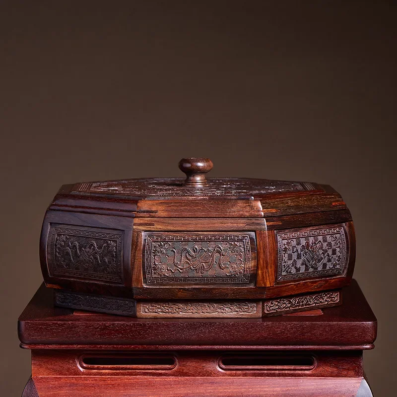 For Chinese Solid Wood Dried Fruit Box Large 5 Grids Snack Candy Plate with Lid Lao Big Red Rosewood Mahogany Furniture Home