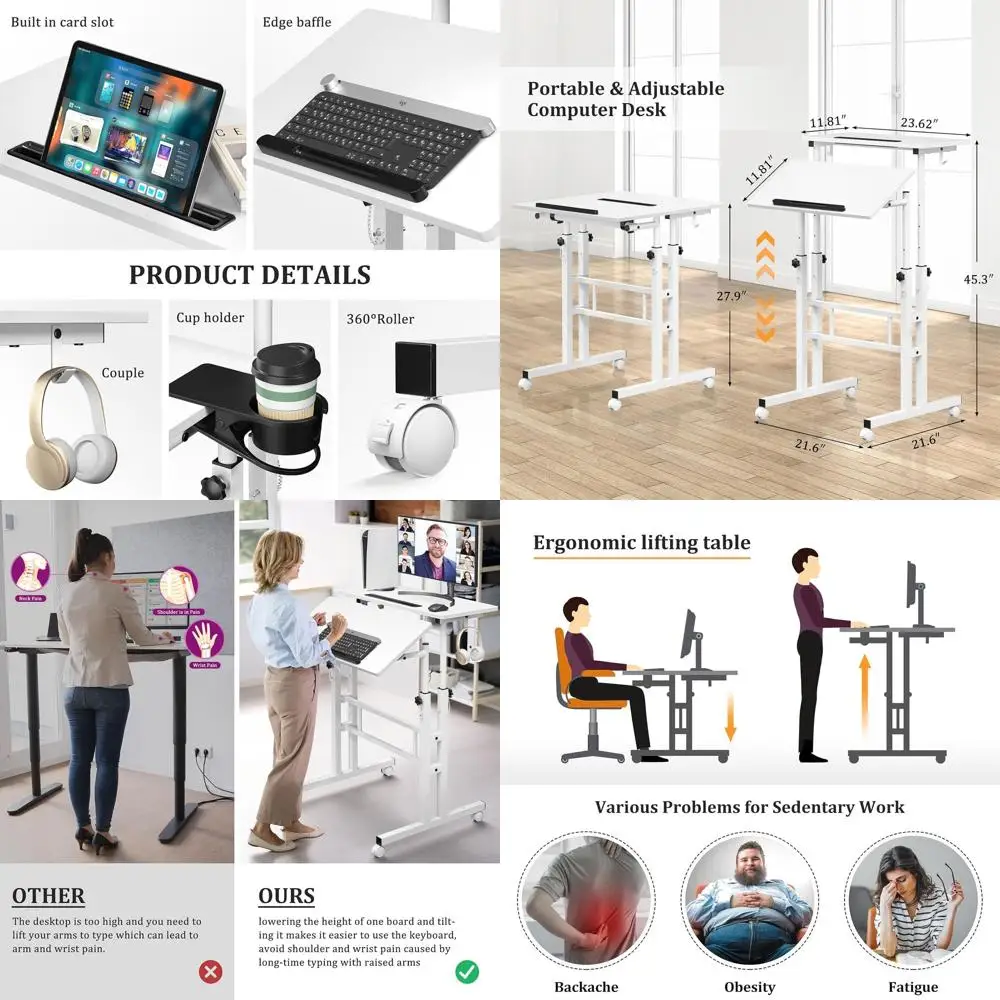 

Compact Rolling Standing Desk with Adjustable Height for Portable Use