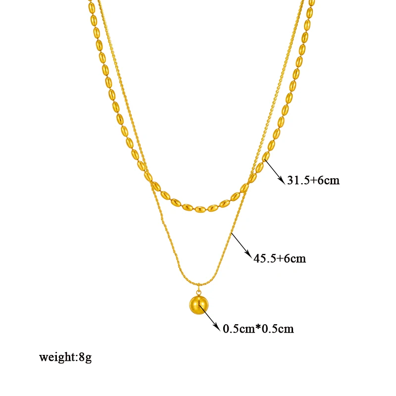 DIEYURO 316L Stainless Steel Gold Color Beads Balls Pendant Necklace For Women Vintage Girls 2in1 Chain Jewelry Birthday Gifts