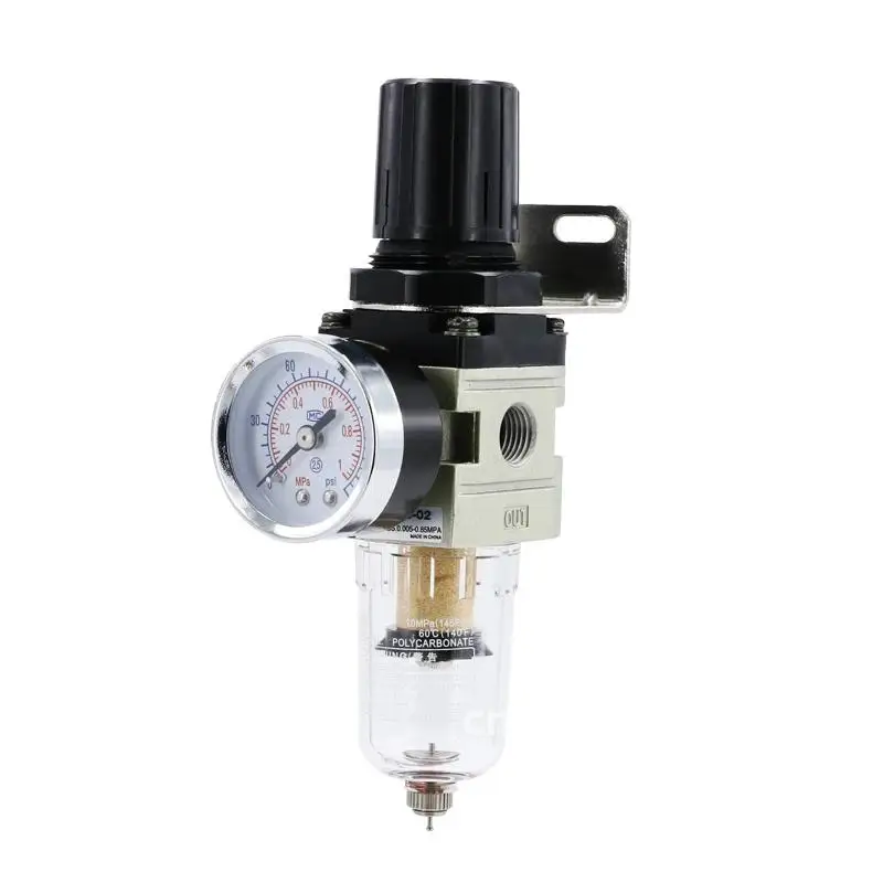 AW2000-02 Pneumatic 1/4 BSP Air Filter Pressure Regulator Combo Piggyback, Air Tool Compressor Filter with Gauge