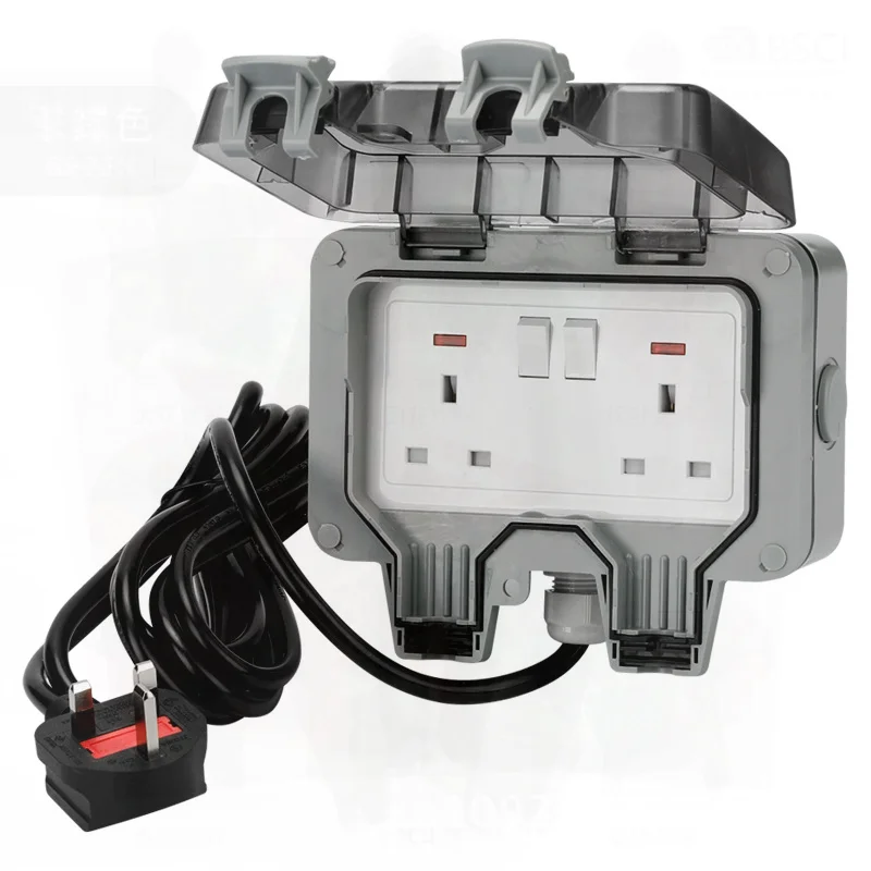 

Outdoor Waterproof Socket with Wire European Wiring Rainproof Charging Plug Strip IP66 British German Standard Wall & Ground