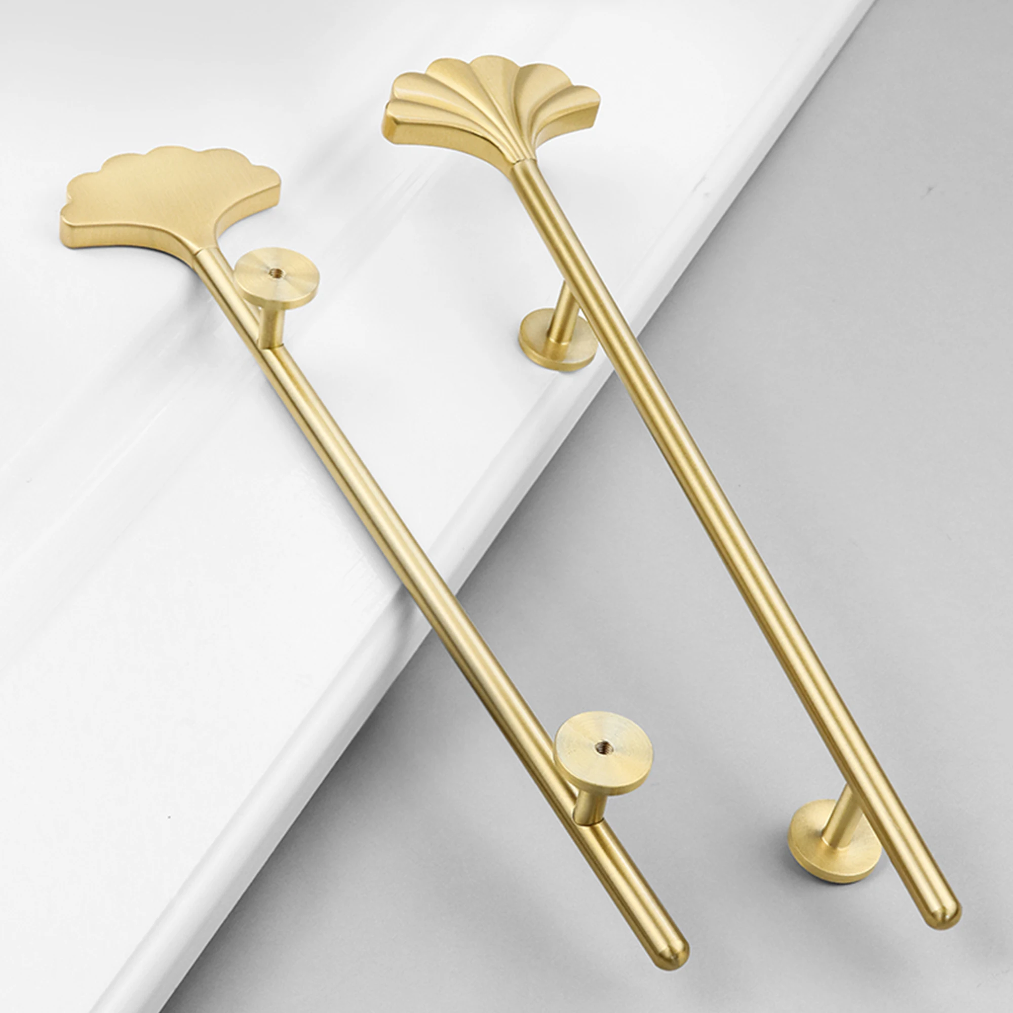 1PC Solid Brass Ginkgo Leaf Shape Furniture Handles Gold Cabinet  Handles Hardware Home Decor Wardrobe Pulls Cupboard Door Knobs image 3