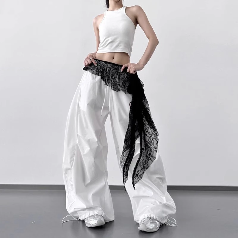 White Lace Irregular Waist Belt Skirt Extender Women's Y2K Rock Hip Hop Dance Waist Scarf Decoration Girls Fashion Accessories