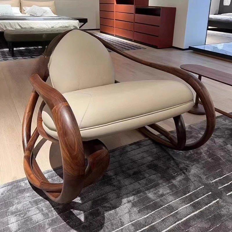 

Walnut solid wood rocking chair modern casual light luxury lazy recliner retro seat