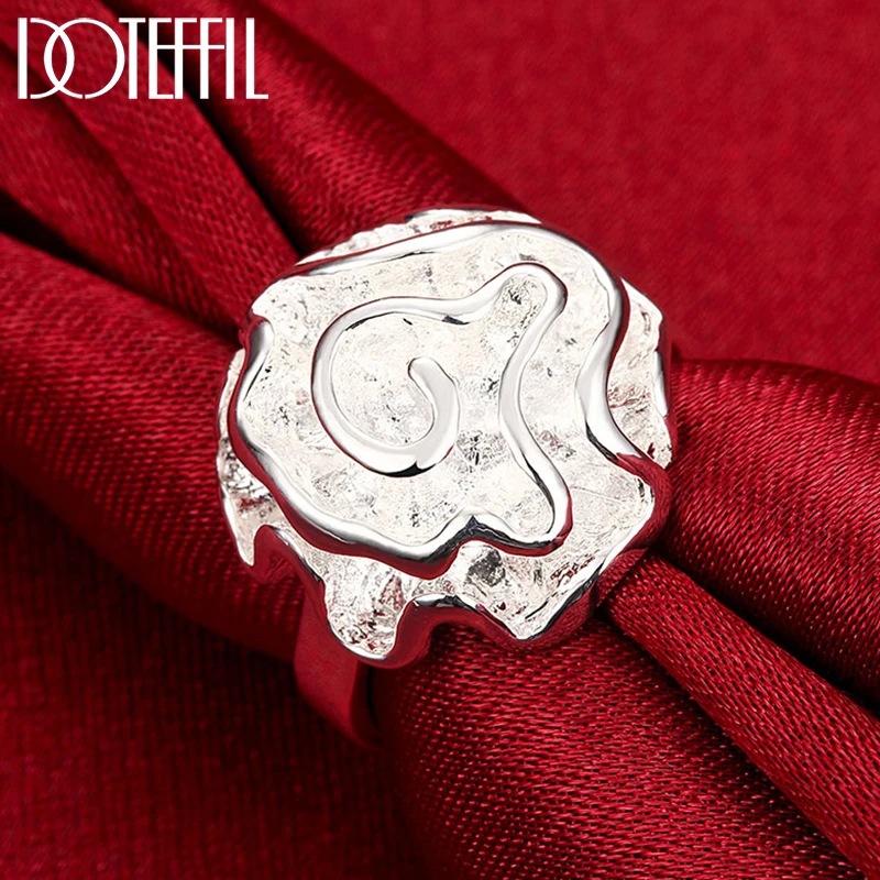 DOTEFFIL 925 Sterling Silver Rose Ring For Woman Fashion Wedding Engagement Party Jewelry