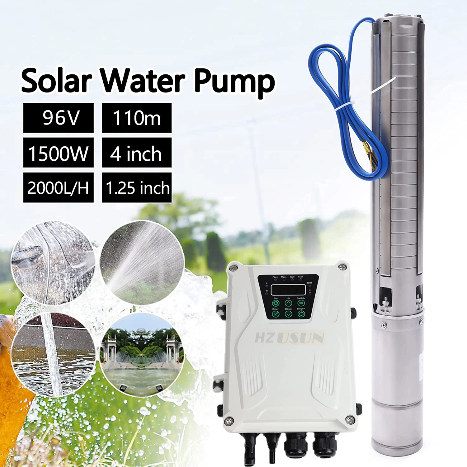 

2HP Solar Water Pump Set 100M Head with MPPT Controller 4 Inch 1500W DC 100 Meters Solar Pump System for Agriculture Irrigation