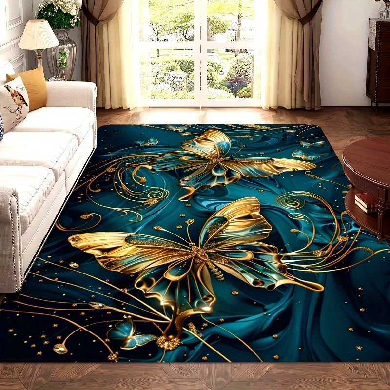 

Элегантный золотой узор бабочки, большой ковер для гостиной, спальни, столовой, домашнего офиса, прихожей, домашнего декора