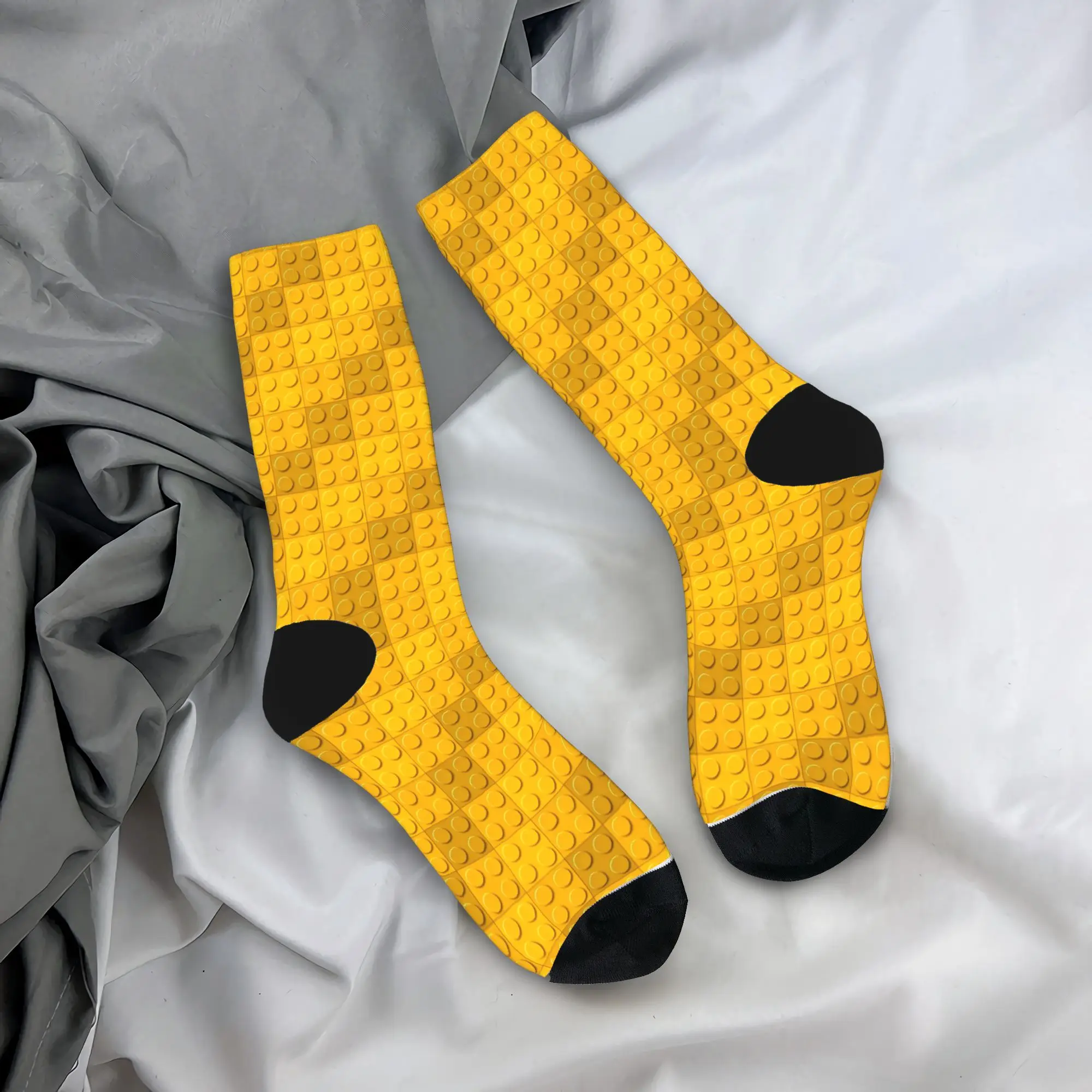 Men's Socks Golden Yellow Building Blocks Pattern  Stockings Non Slip Warm Soft Socks Winter Trendy Design Climbing Socks