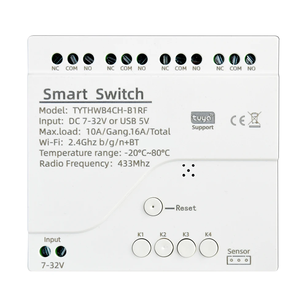Tuya Smart WiFi 4-Kanal-Relais DC 7-32V/AC 85-250V 10A mit Temperatur- und Feuchtigkeitssensor, passiver Trockenkontaktschalter für Zuhause – Detail 13