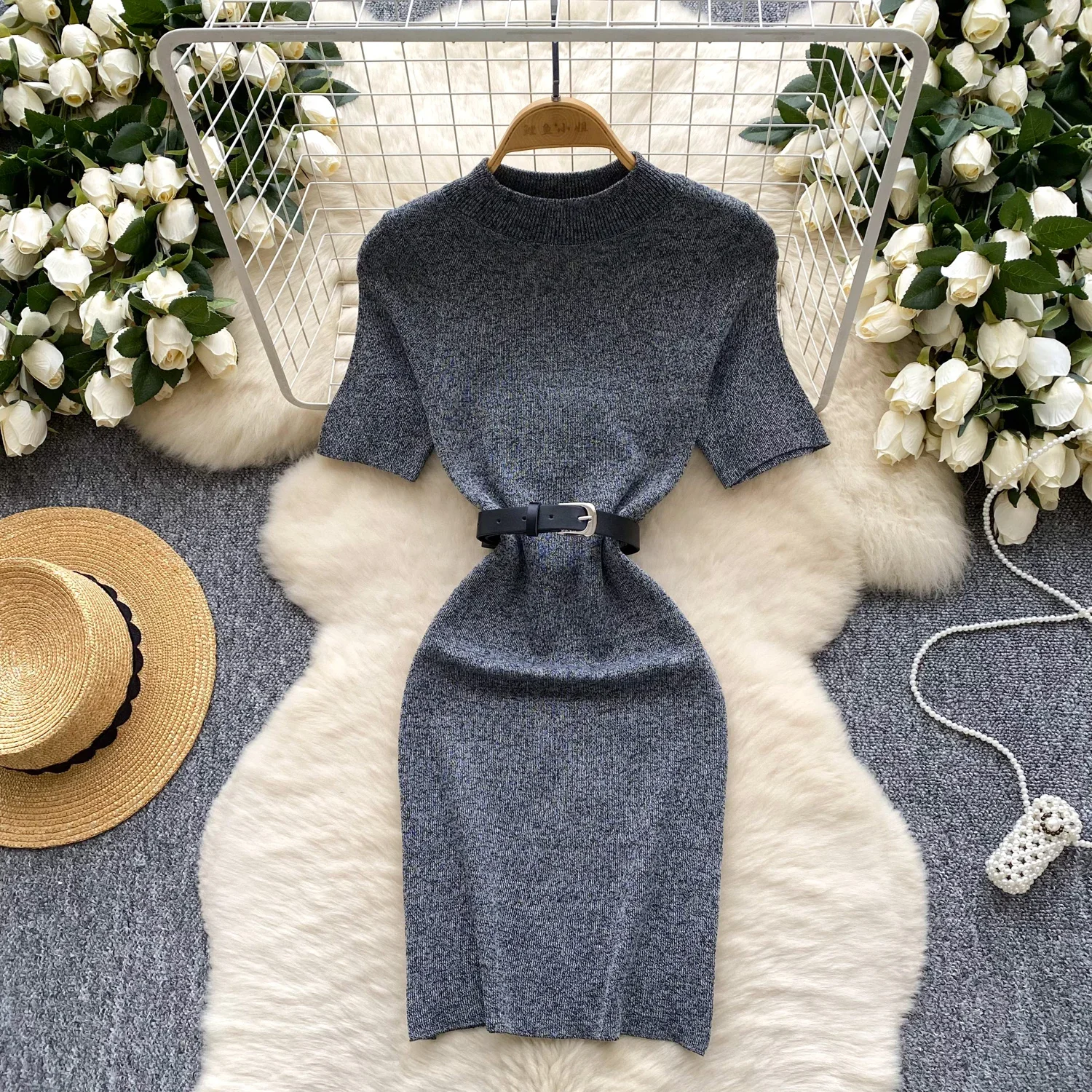 New Chic Fashion Cintura Avvolgente Fianchi Abito maglione lavorato a maglia 2025 Estate Elegante Office Lady Vita sottile Abito aderente Abbigliamento donna