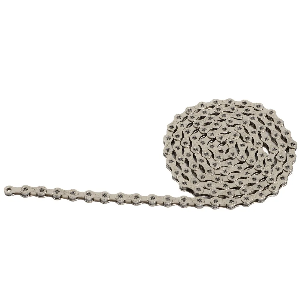 Cadena de bicicleta de 9 velocidades, 116 eslabones, cadena de bicicleta de montaña de acero rico en carbono, 1/2 "X11/128 plateada para Shimano/SRAM y Campagnolo