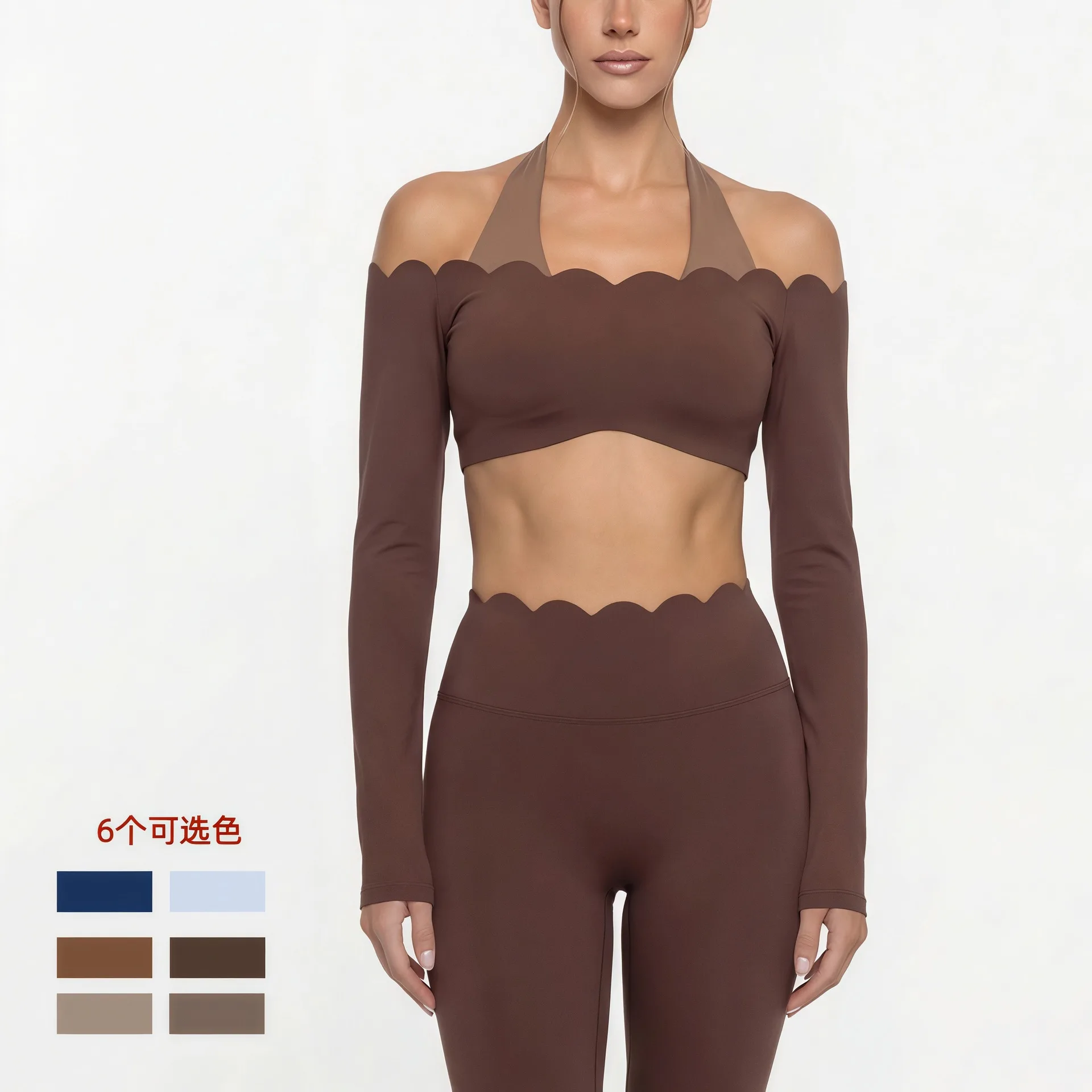 Women's Short Long Sleeved Color Blocked Pilates Fitness Top Tight Fitting Breathable Sportswear for Workout