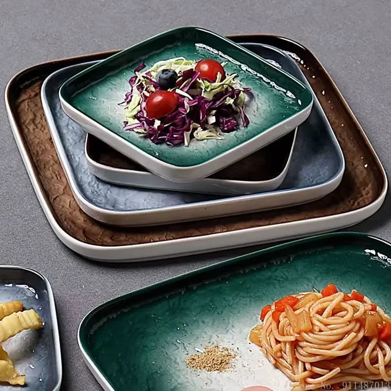 1pc Nordic Ceramic Western Food Plate Creative Home Kitchen Restaurant Square Steak Plate Japanese Hot Pot Platter plate