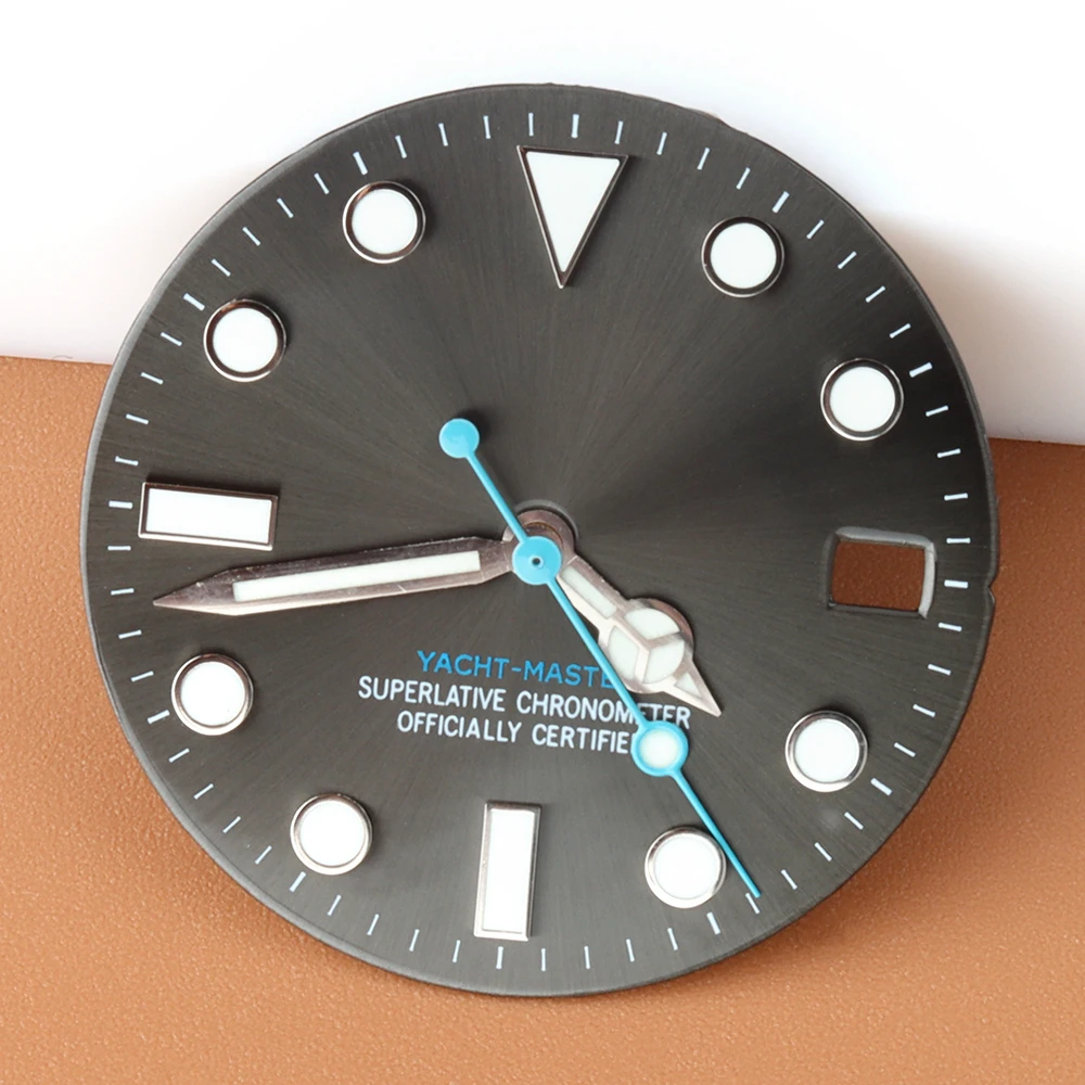 28.5mm NH35 Dial Fit Yacht-Master Blue Luminous Stainless Steel For Seiko NH34 NH35 NH36 NH38 Movement Watch Face Watches Parts