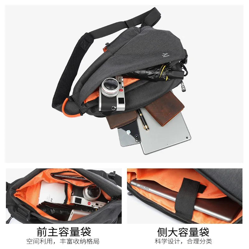 Fashion Genuine Men's Chest Pack Shoulder Bag Messenger Sling Bag Small Leisure Bag Crossbody Black