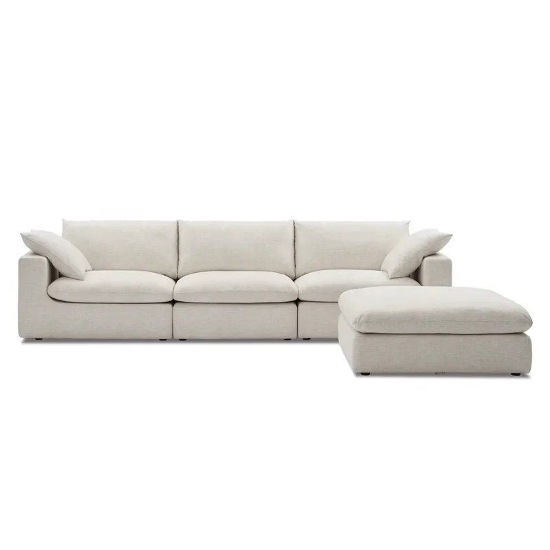 ag-Extended Sofa with Ottoman Convertible Modular Sectional Corner Sofa Piece Reversible Chaise Feather Couch Living Room Sofas@