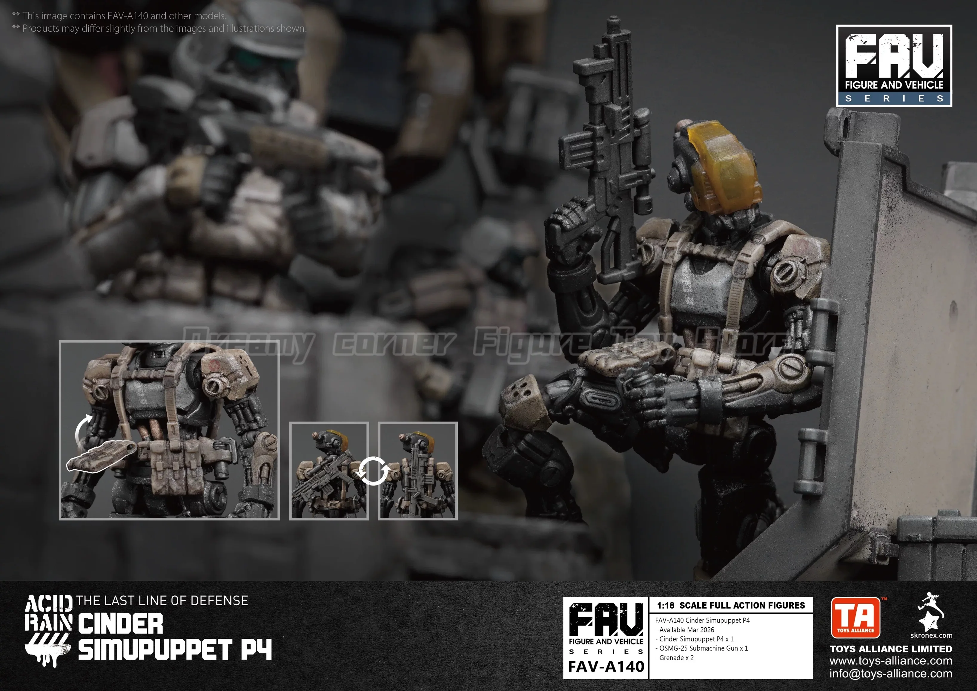 

【In Stock】H10cm Acid Rain War FAV-A140 Cinder Simupuppet P4 1/18 Action Figure