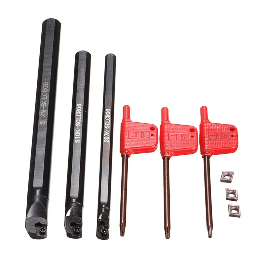 3x 7/10/12 Mm SCLCR06 Boring Bar Lathe Turning Tool Holder with