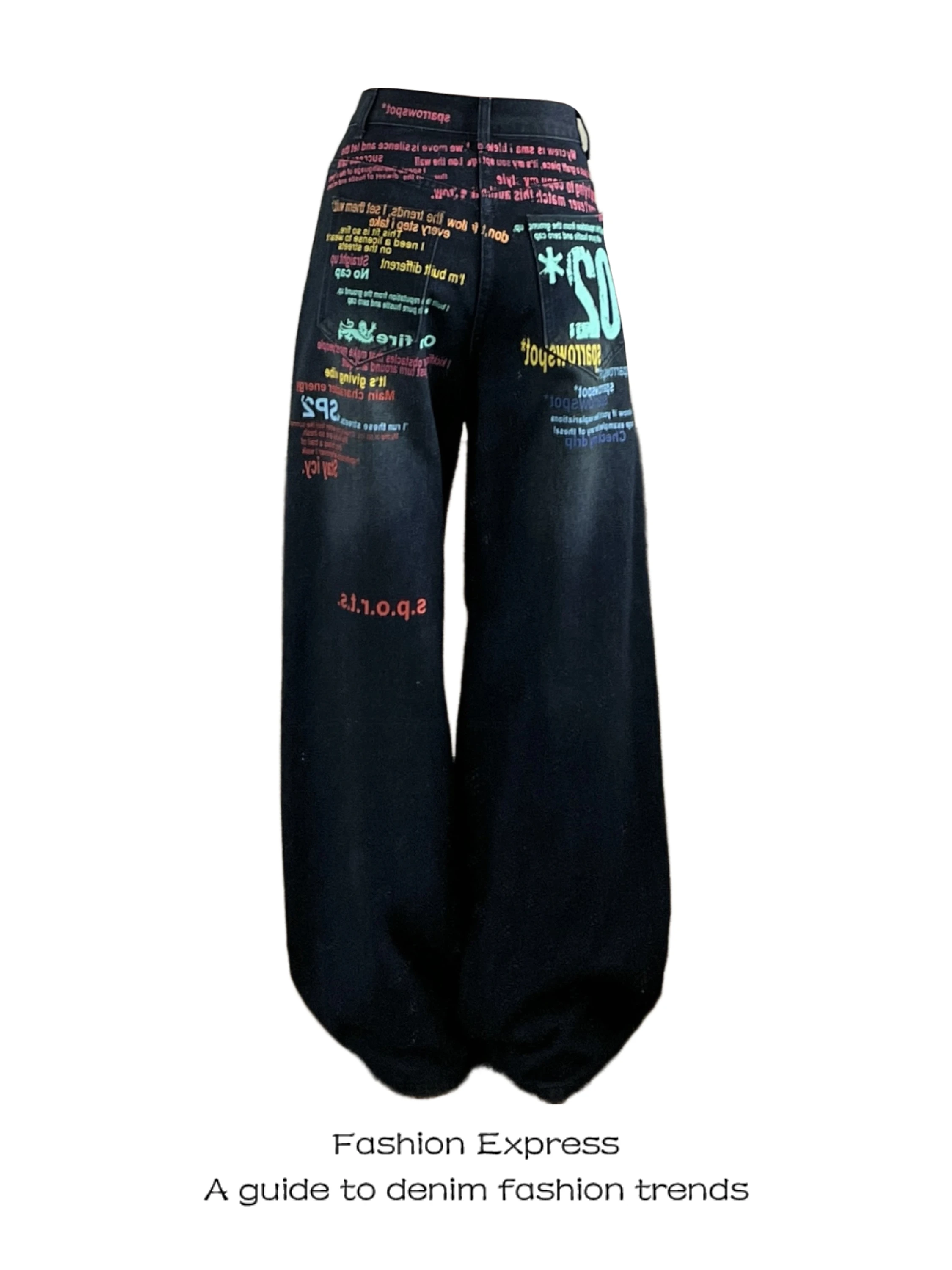 

High Waist Wide Leg Jeans Women's Printed Loose Fit Lettering Casual Comfortable Denim Pants Spring 2026 New Design