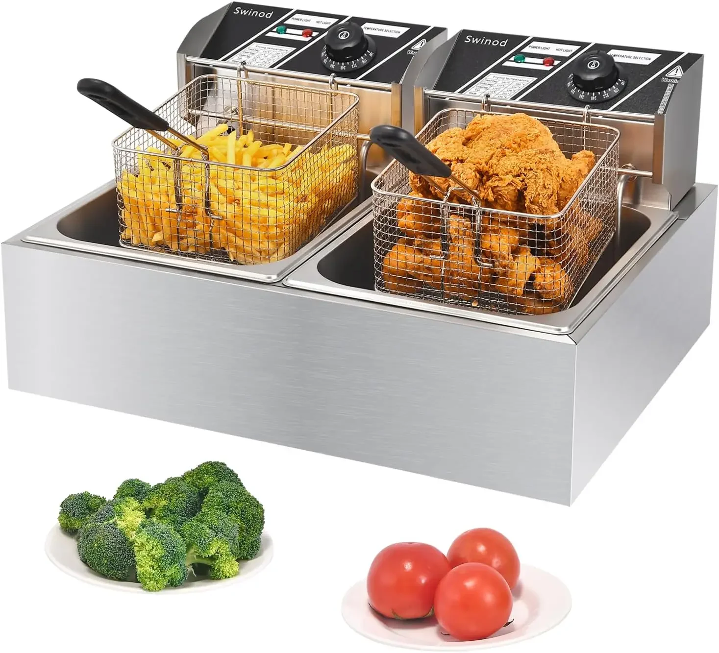 Deep Fryer Stainless - Gewerbliche Fritteuse mit Körben, 3400W 12,7QT/12L,