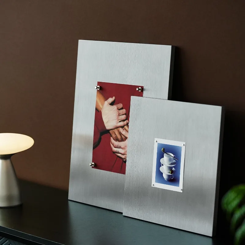 Ins Stainless Steel Magnetic Photo Frame DIY Display Board for Living Room Minimalist Picture Holder for Fridge Poster Organizer