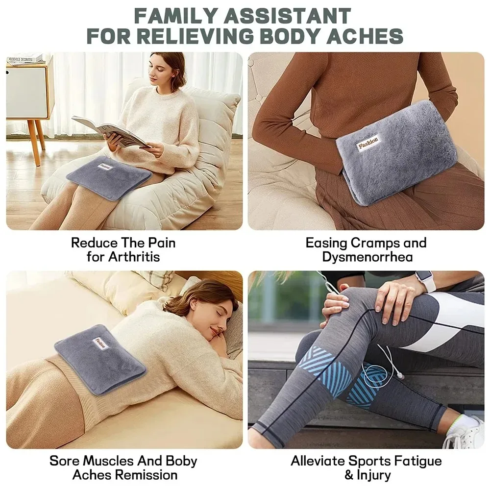 زجاجة ماء ساخن قابلة لإعادة الشحن، زجاجة ماء ساخن مع غطاء قطيفة لتخفيف الرقبة والكتف واليدين والقدمين والتخلص من البرد #6