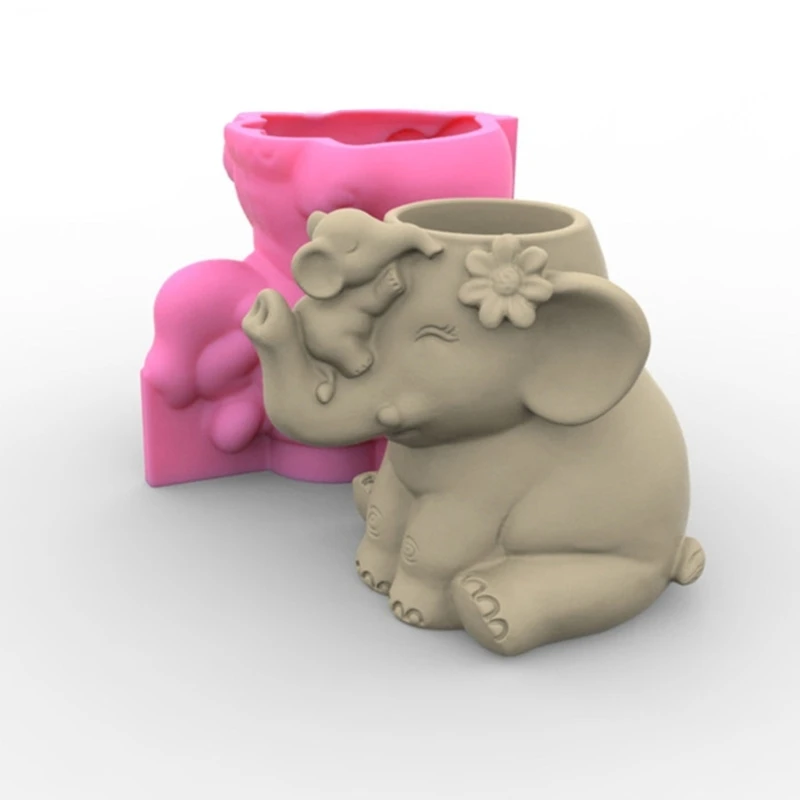 Soporte para macetas 3D de animales, molde epoxi de cristal UV, elefante, cemento, yeso, arcilla, resina, molde de silicona para manualidades DIY