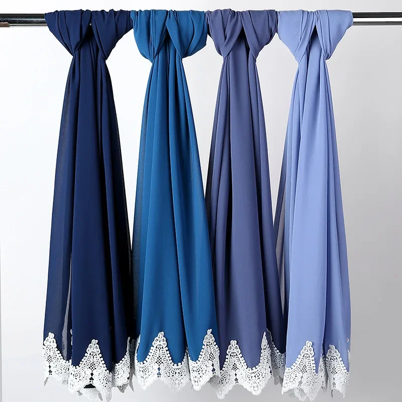 Plain Chiffon Hijab Scarf For Muslim Women Turban Lace Chiffon Shawl Bandana Headscarf Hoofddoek Head Wrap For Women Ramadan