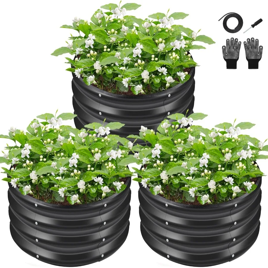 Round Galvanized Raised Garden Bed kitBlack Outdoor Garden Raised Planter Box Round Large Metal Raised Garden Beds for Vegetabl
