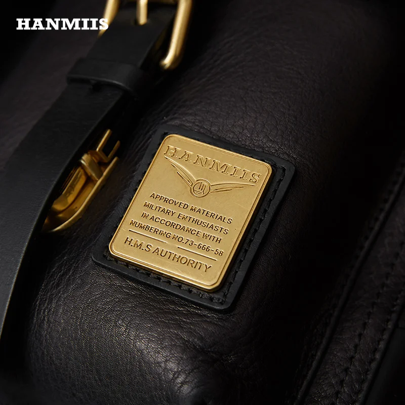 HANMIIS Full Grain Leather British Messenger Bag Genuine Leather Men Crossbody Briefcase Business Vintage Shoulder Handbag