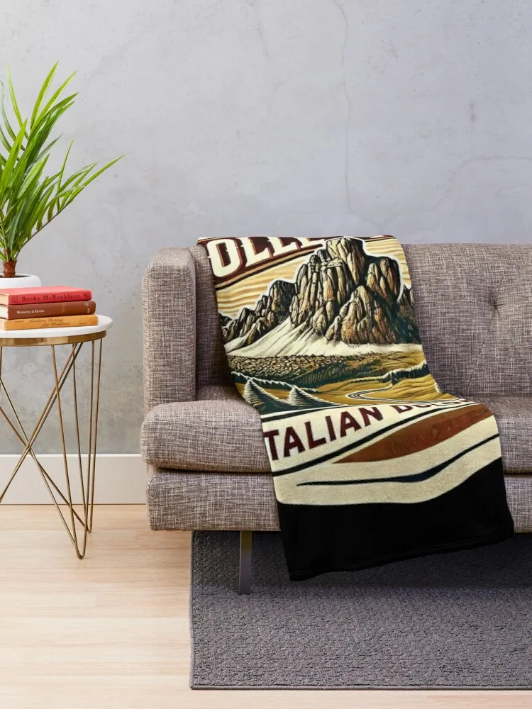 Rolle Pass Vintage Travel Poster – Italian Dolomites Minimal Retro Design Throw Blanket Flannels Vintage Retros Loose Blankets