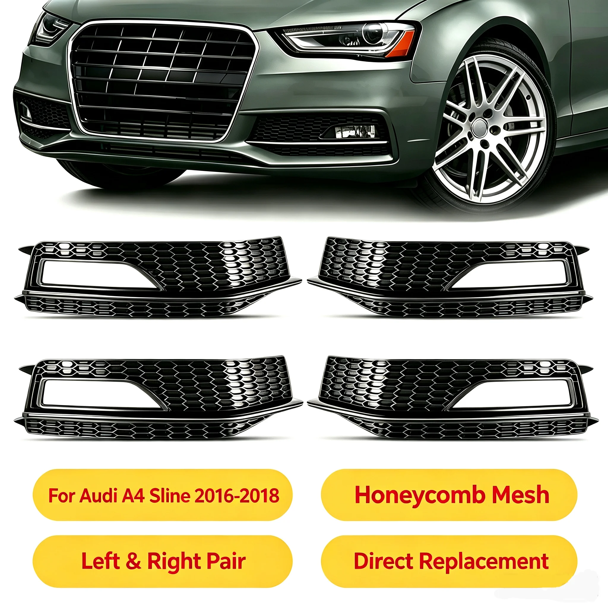 Black/Chrome Front Bumper Lower Fog Light Grill For Audi A4 B8 S-Line S4 2012 2013 2014 2015 Grille 8K0807681P 8K0807682P