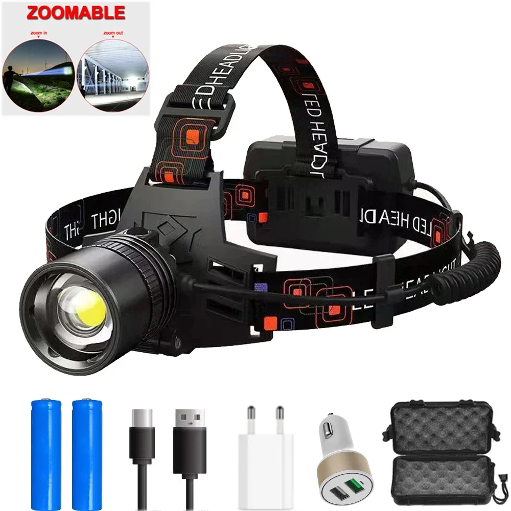 

High Power XHP90 LED Headlamp USB Rechargeable Zoomable Headlight Outdoor 18650 Camping Light Waterproof Fishing Head Flashlight