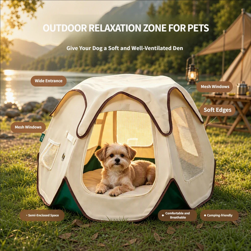Outdoor Camping Dog Bed - خيمة محمولة للحيوانات الأليفة، بيت شبكي